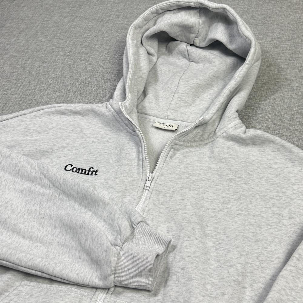 Comfrt Hoodie Mens Small Gray Full Zip Hooded Pockets Fleece Logo Relaxed Fit